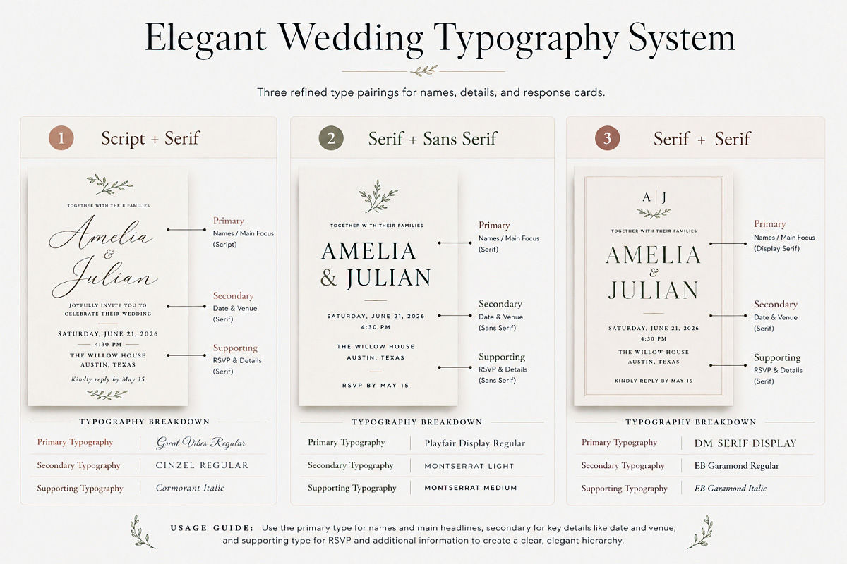 Elegant Wedding Invitation Design Ideas For Premium Printable Cards Elegant Wedding Typography System 1