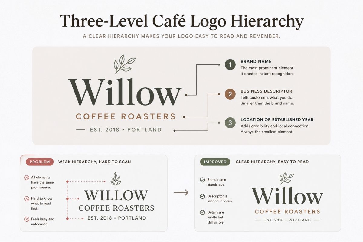 Fonts For Coffee Shop Logos Cozy Retro And Modern Ideas Three Level Cafe Logo Hierarchy