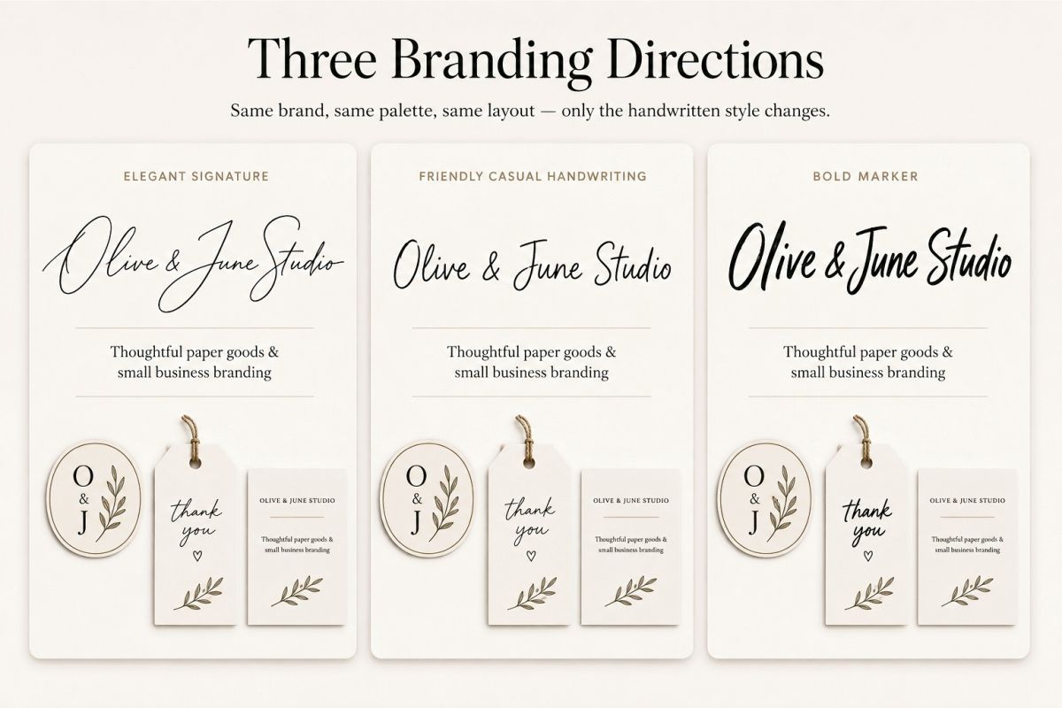 Handwritten Font Ideas Three Branding Directions Presentation