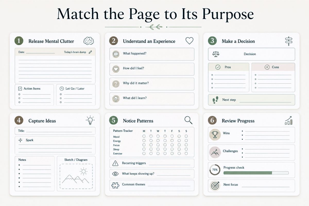 Journaling Printables For Reflection Creativity And Daily Clarity Preview2  Match The Page To Its Purpose