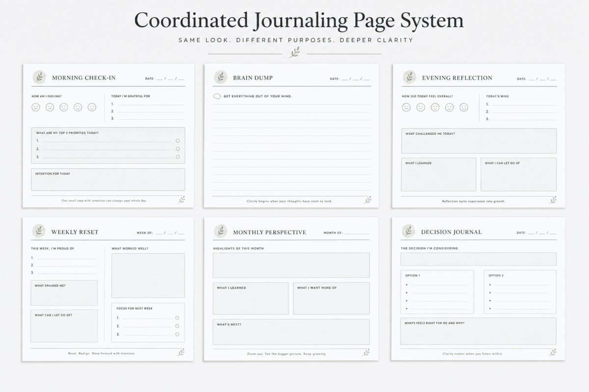 Journaling Printables For Reflection Creativity And Daily Clarity Preview4  Coordinated Journaling Page System