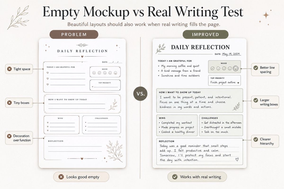 Journaling Printables For Reflection Creativity And Daily Clarity Preview5  Empty Mockup Vs Real Writing Test