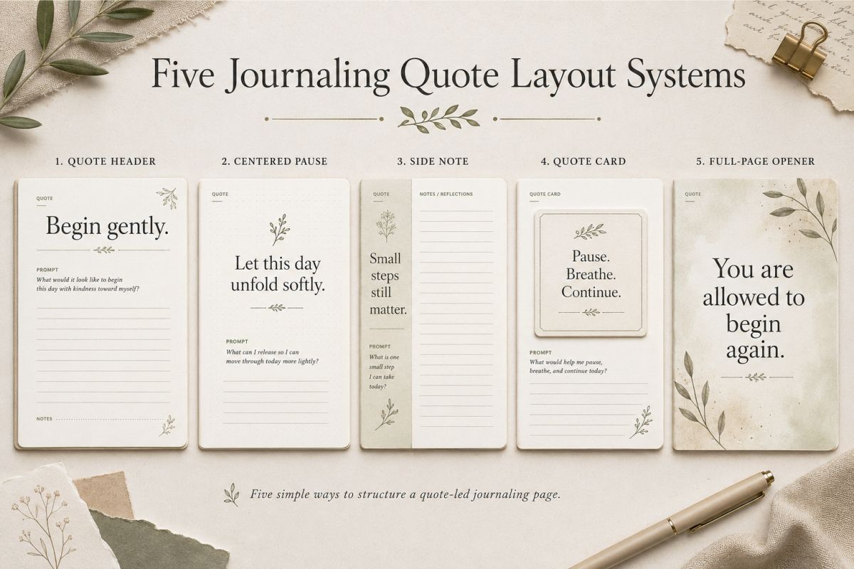 Journaling Quotes Printable Ideas For Reflection Pages And Self Care Layouts Five Journaling Quote Layout Systems