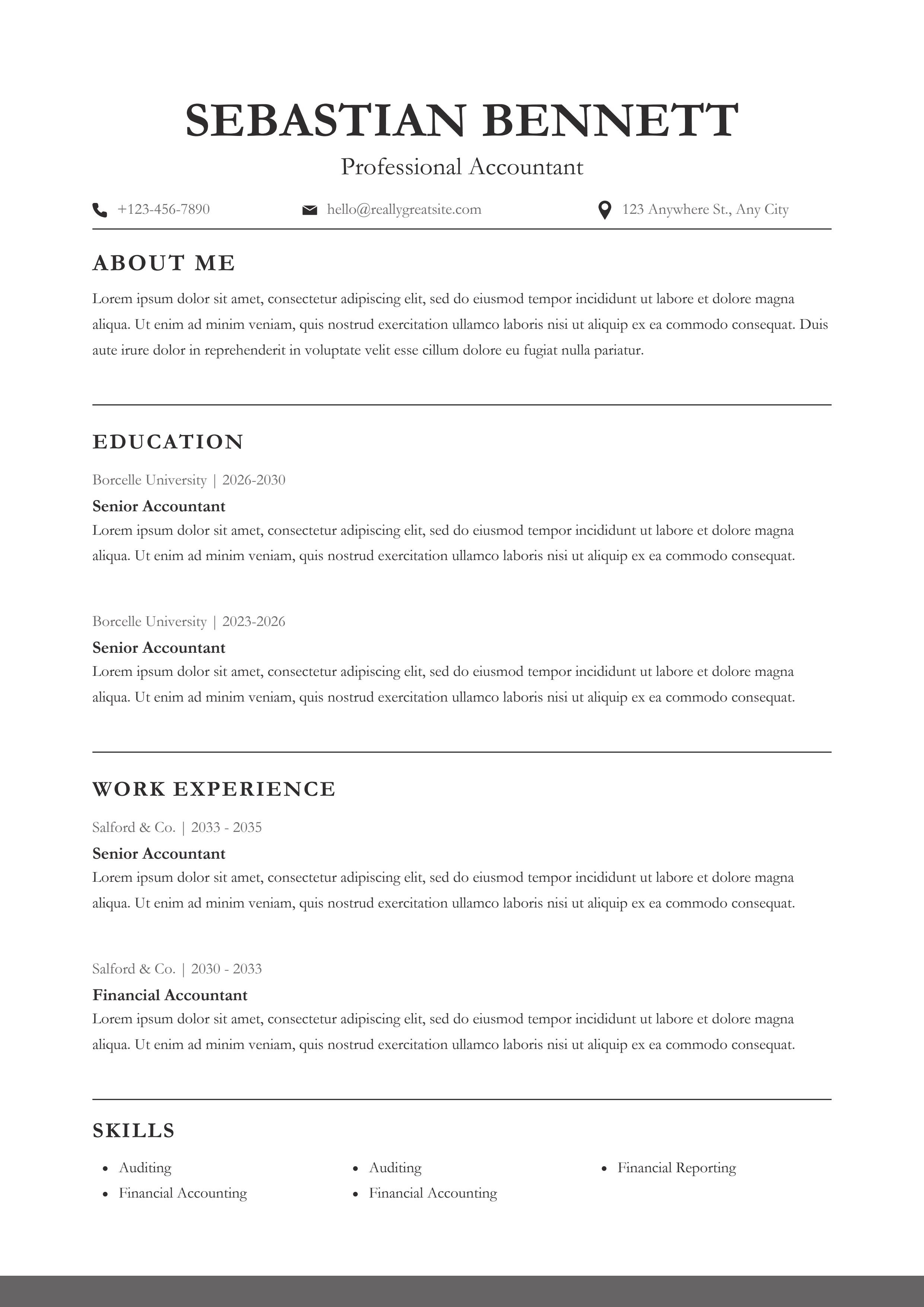 Minimalist Professional Resume A4 Garamond