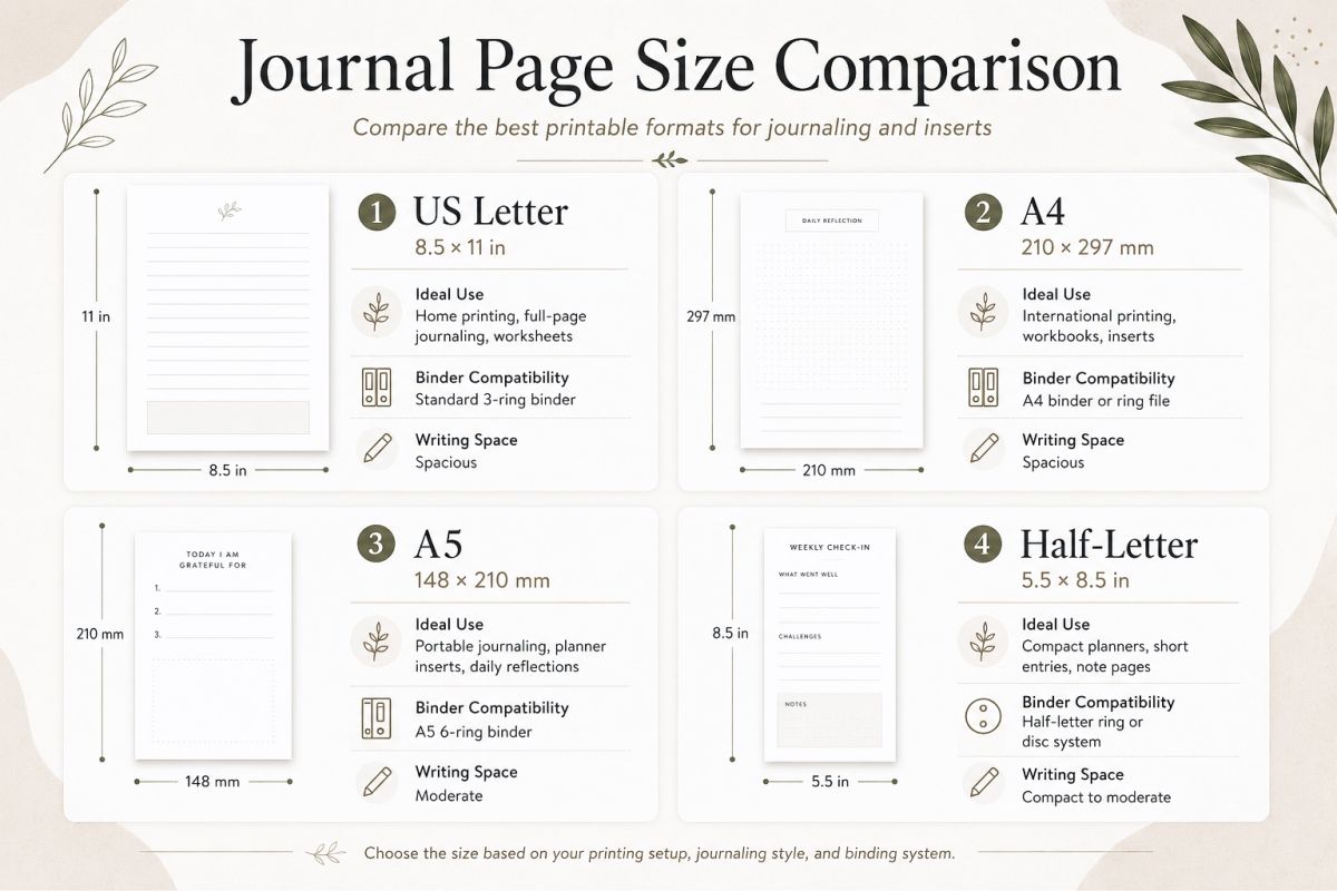 Printable Journal Pages Layout Ideas For Personal And Creative Use Preview6  Journal Page Size Comparison 3