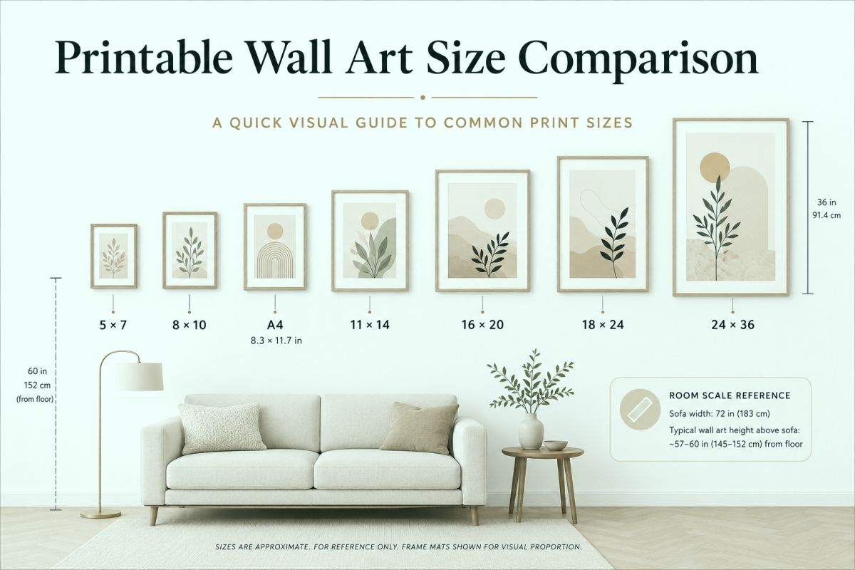 Printable Wall Art Size Guide 5x7 8x10 A4 And Large Prints Wall Art Size Comparison Guide