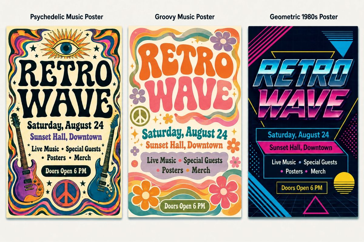 Retro typography poster layout examples