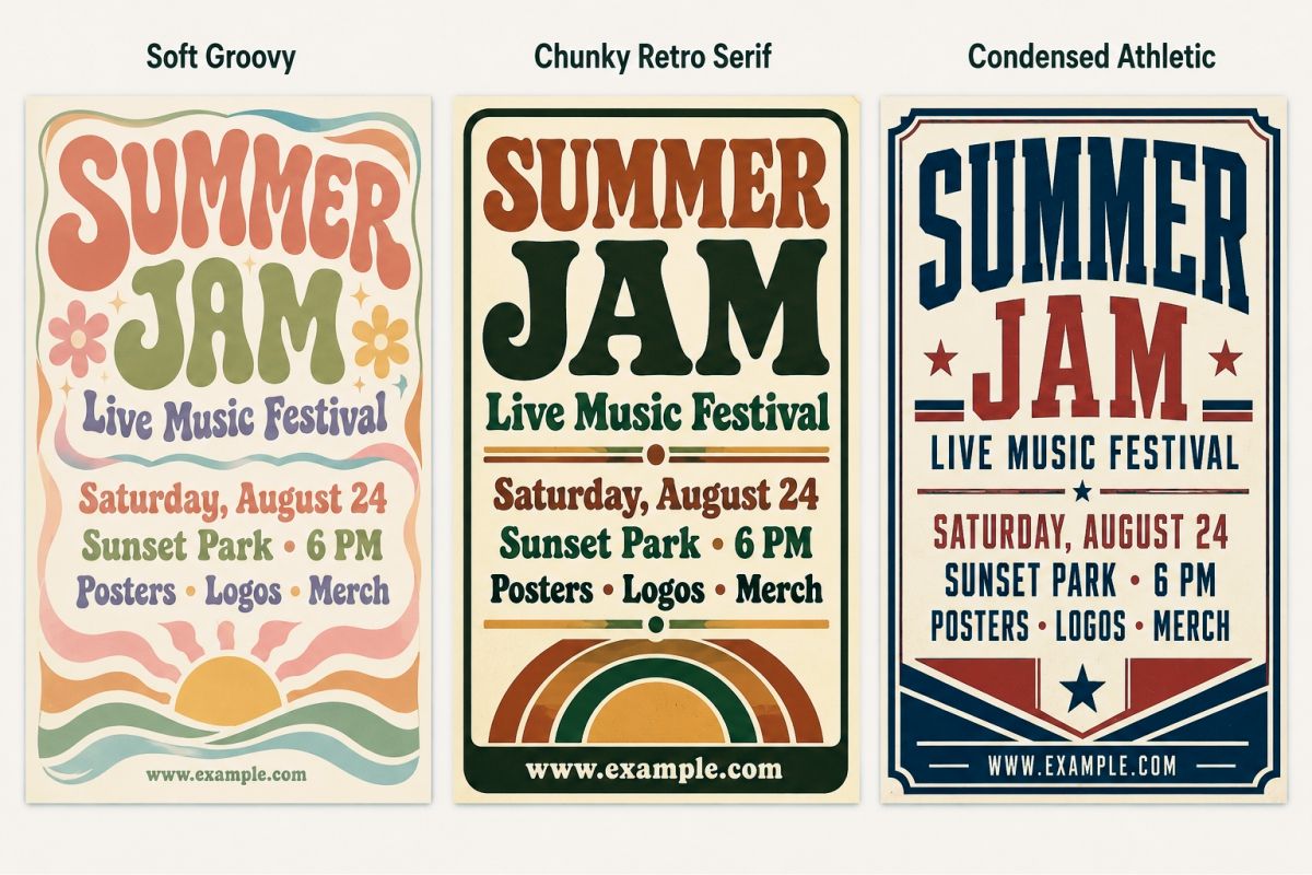 Three retro font design ideas for creative posters