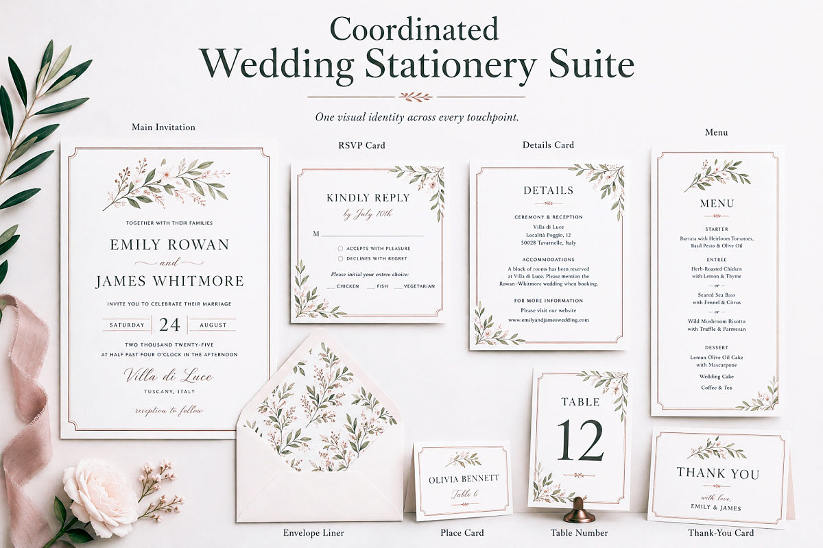 Wedding Card Template Ideas For Beautiful Printable Invitations Preview7 Coordinated Wedding Stationery Suite