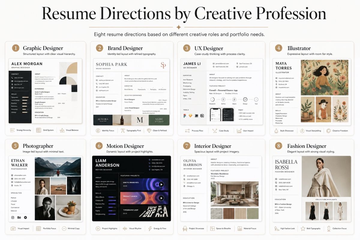Creative Resume Design Ideas For Designers And Visual Professionals Preview5  Resume Directions By Creative Profession