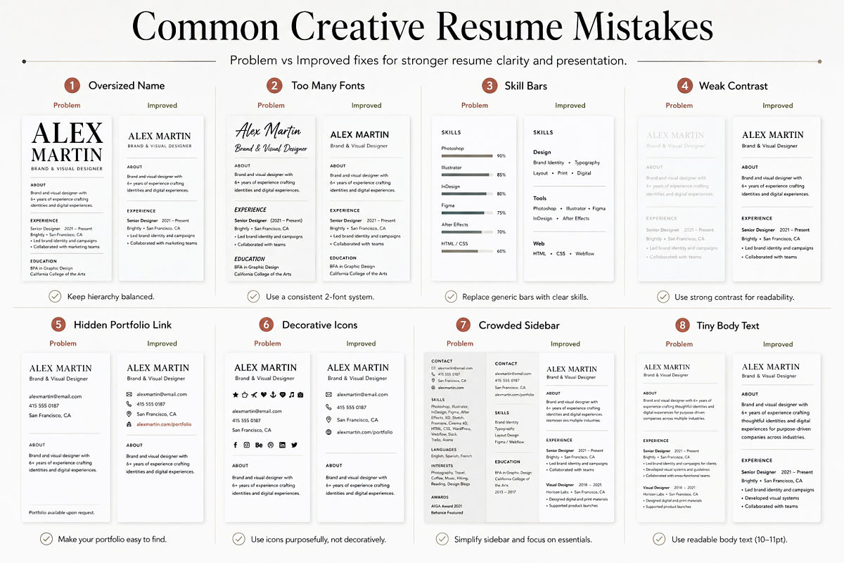 Creative Resume Design Ideas For Designers And Visual Professionals Preview7  Common Creative Resume Mistakes