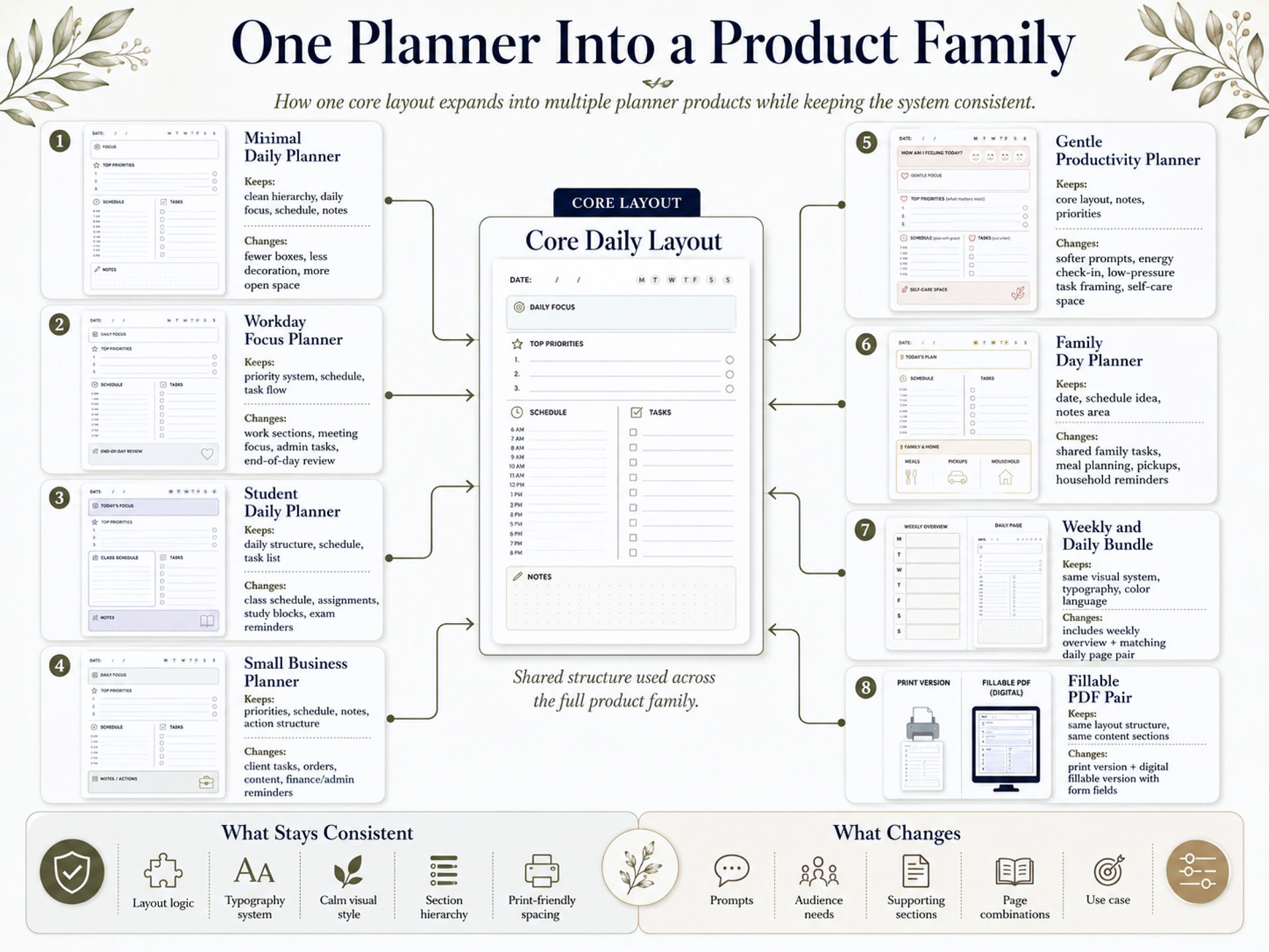 Daily Planner Printable Ideas For Clean Simple And Productive Days Preview8 One Planner Into A Product Family