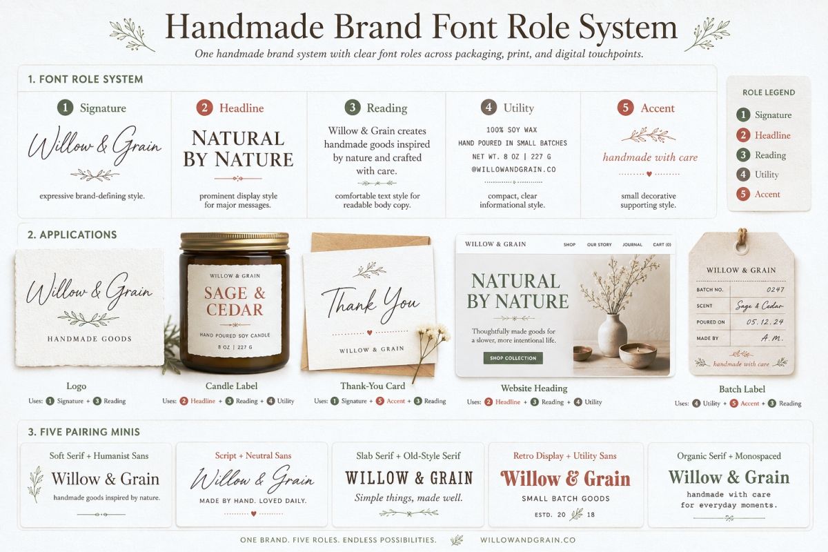 Fonts For Handmade Brands Warm Personal And Authentic Styles Preview5 Handmade Brand Font Role System