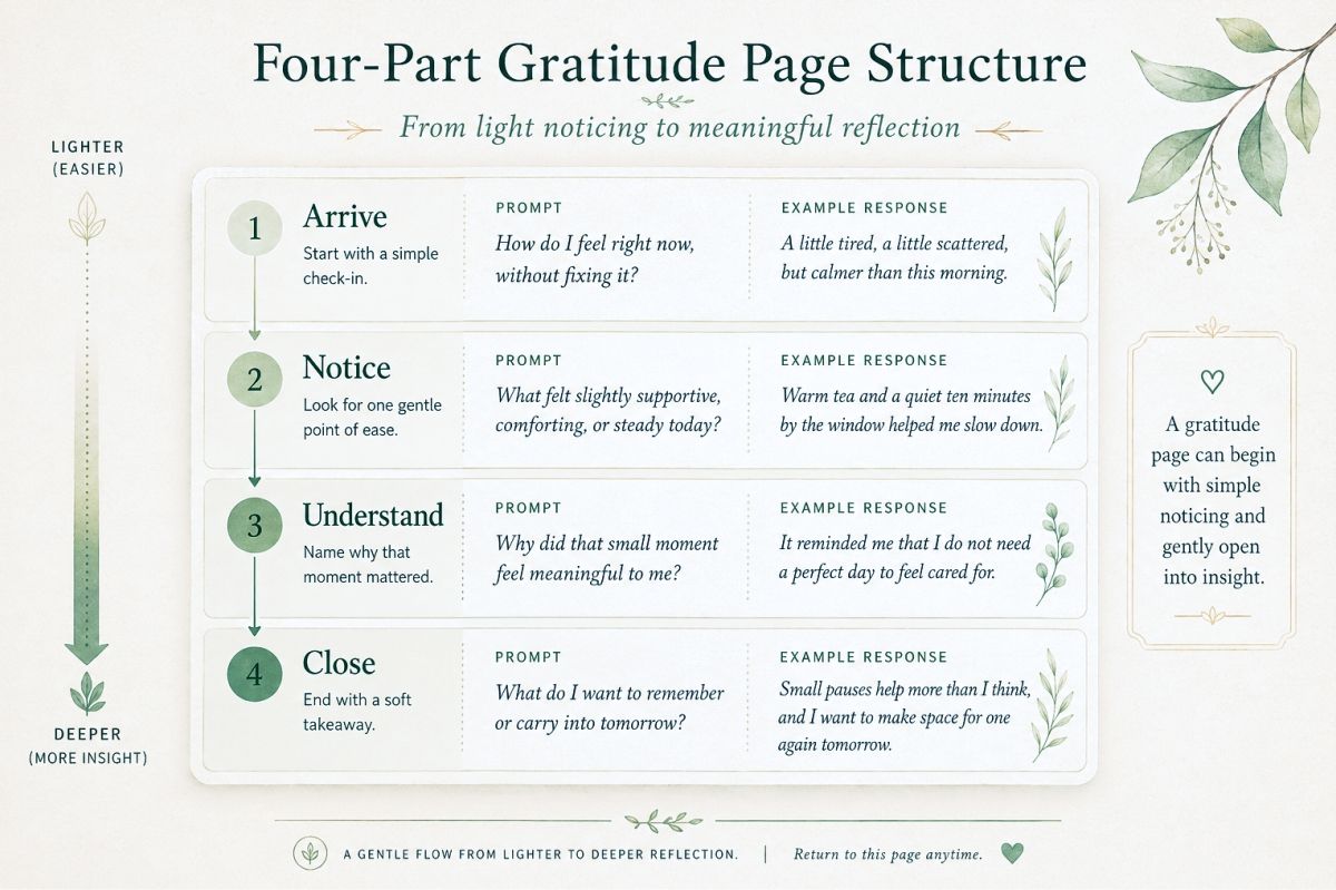 Gratitude Journal Printable Ideas For Calm And Meaningful Days Preview2  Four Part Gratitude Page Structure