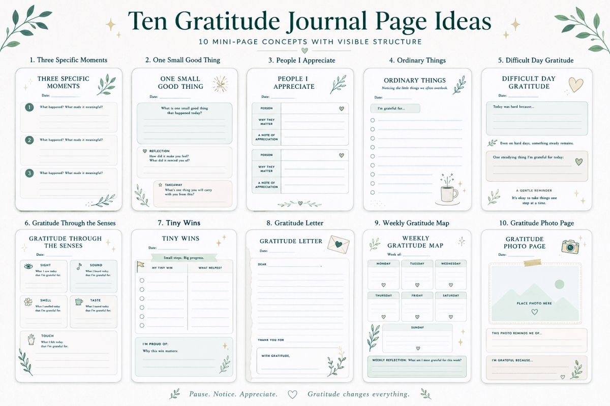 Gratitude Journal Printable Ideas For Calm And Meaningful Days Preview3  Ten Gratitude Journal Page Ideas