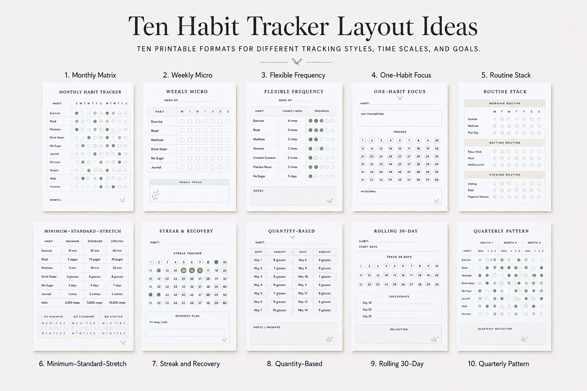 Habit Tracker Printable Ideas For Minimal And Motivating Layouts Preview3 Ten Habit Tracker Layout Ideas