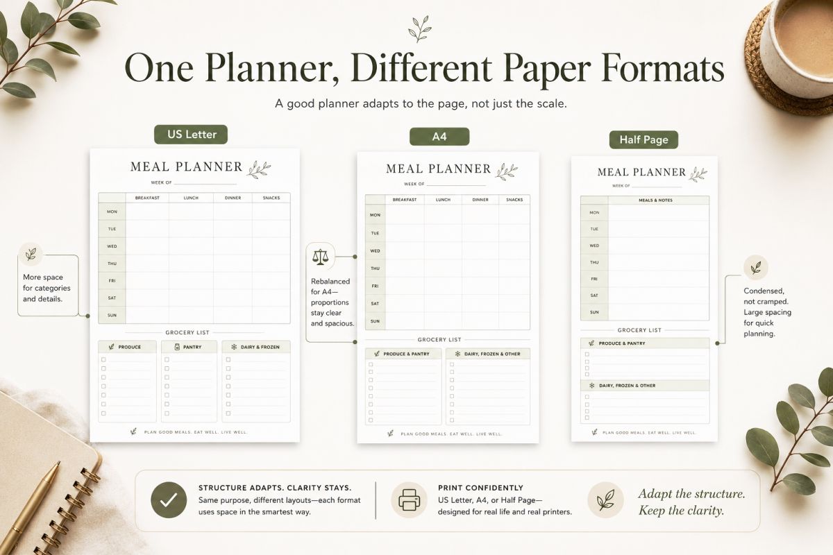 One Planner, Different Paper Formats.
