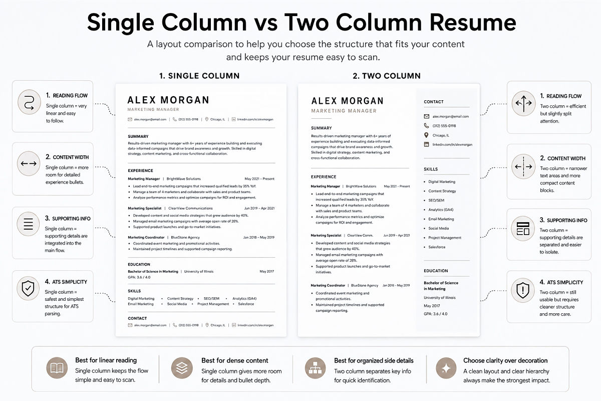 Minimalist Resume Template Design Clean Layout Tips That Work 5 Single Column Vs Two Column Resume