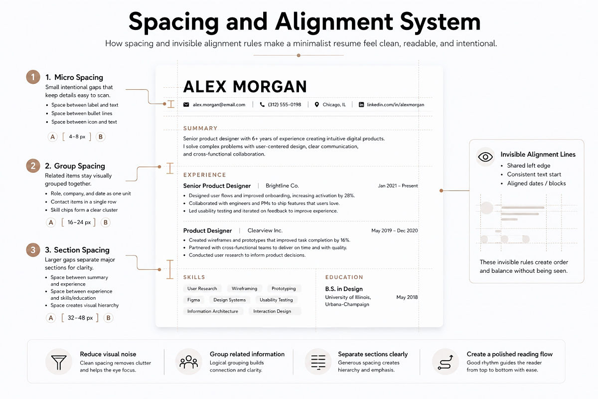 Minimalist Resume Template Design Clean Layout Tips That Work 8 Spacing And Alignment System