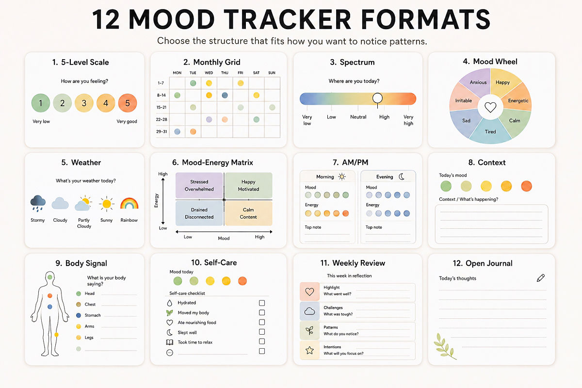 Mood Tracker Printable Ideas For Journaling And Self Care Pages 3 12 Mood Tracker Formats