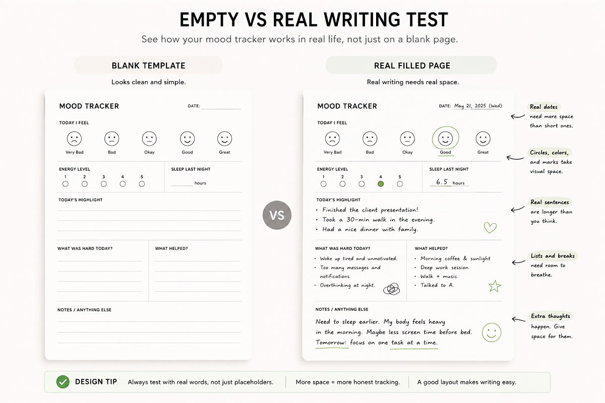 Mood Tracker Printable Ideas For Journaling And Self Care Pages 5 Empty Vs Real Writing Test