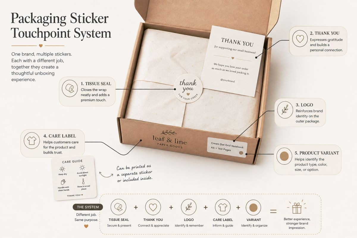 Printable packaging sticker system for small businesses