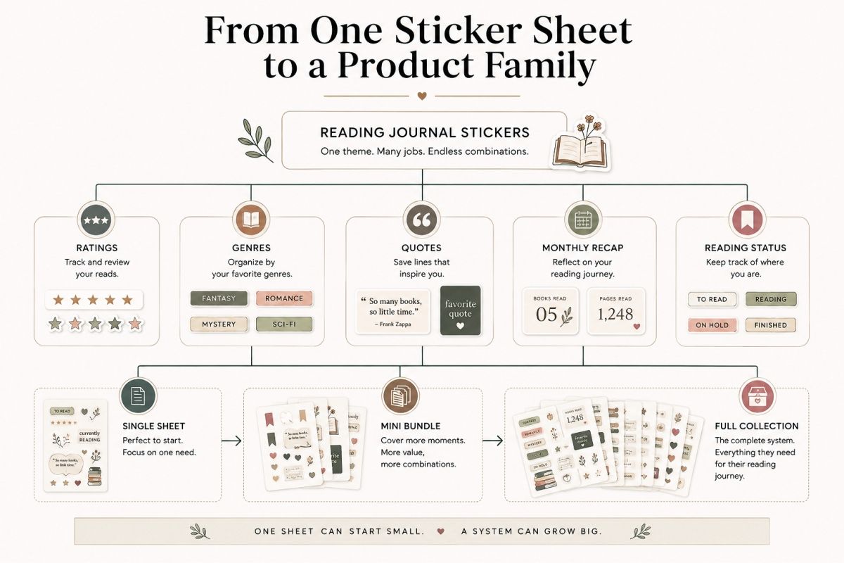 Printable sticker product family for digital shops