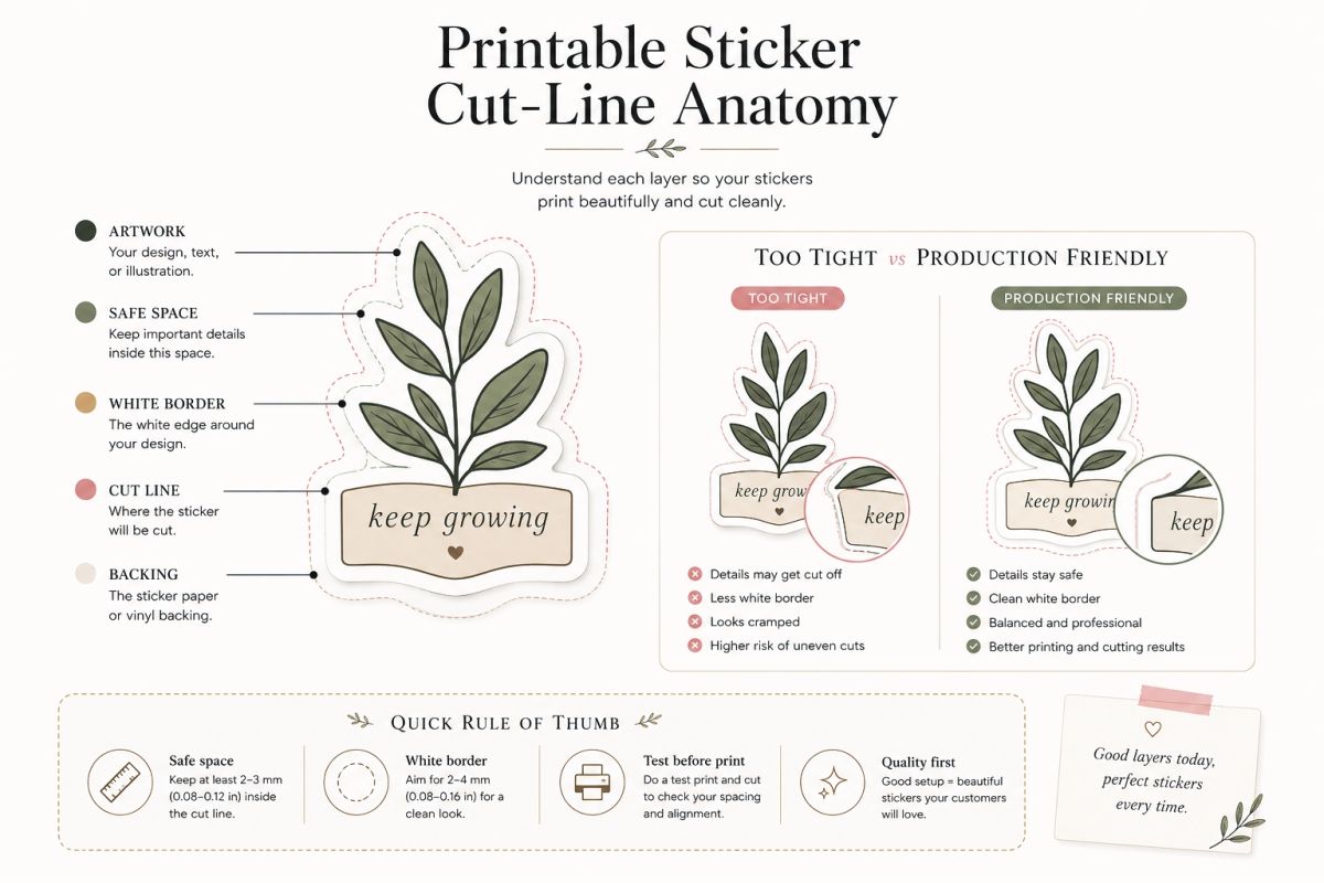 Printable sticker cut line and safe space anatomy