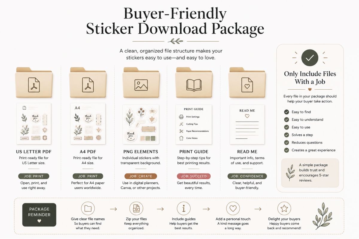 Buyer friendly printable sticker download file package