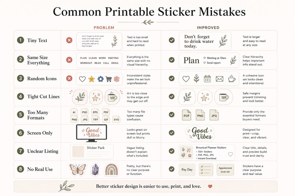 Common printable sticker design mistakes and improvements