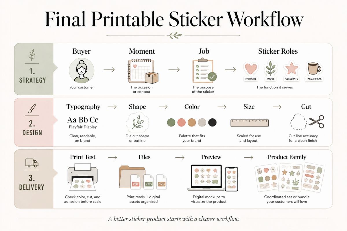 Final printable sticker design and selling workflow