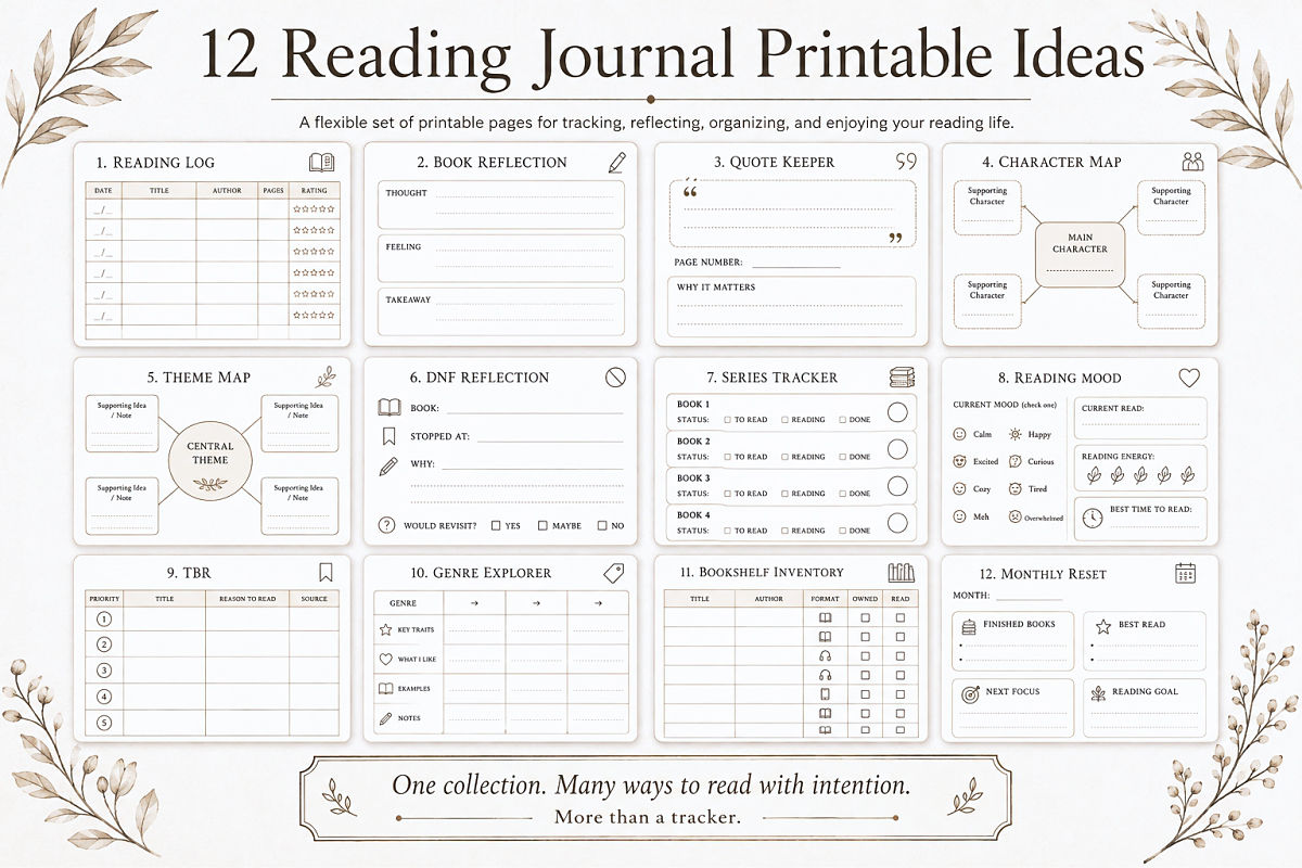 12 Reading Journal Printable Ideas
