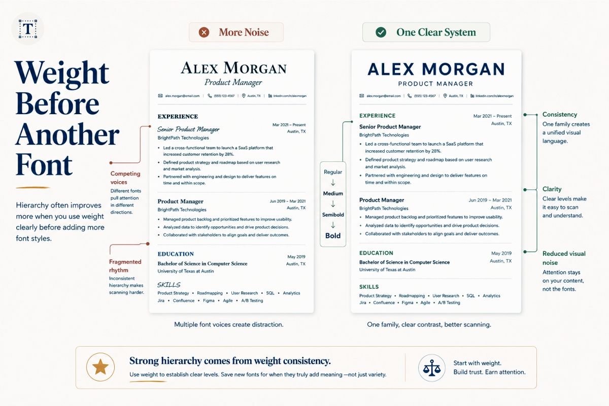 Resume font weight hierarchy comparing multiple fonts with one consistent type family