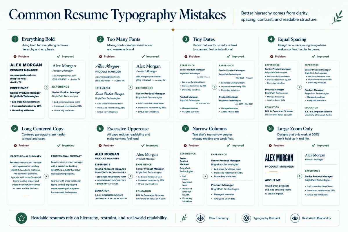 Common resume typography mistakes compared with cleaner professional CV typography