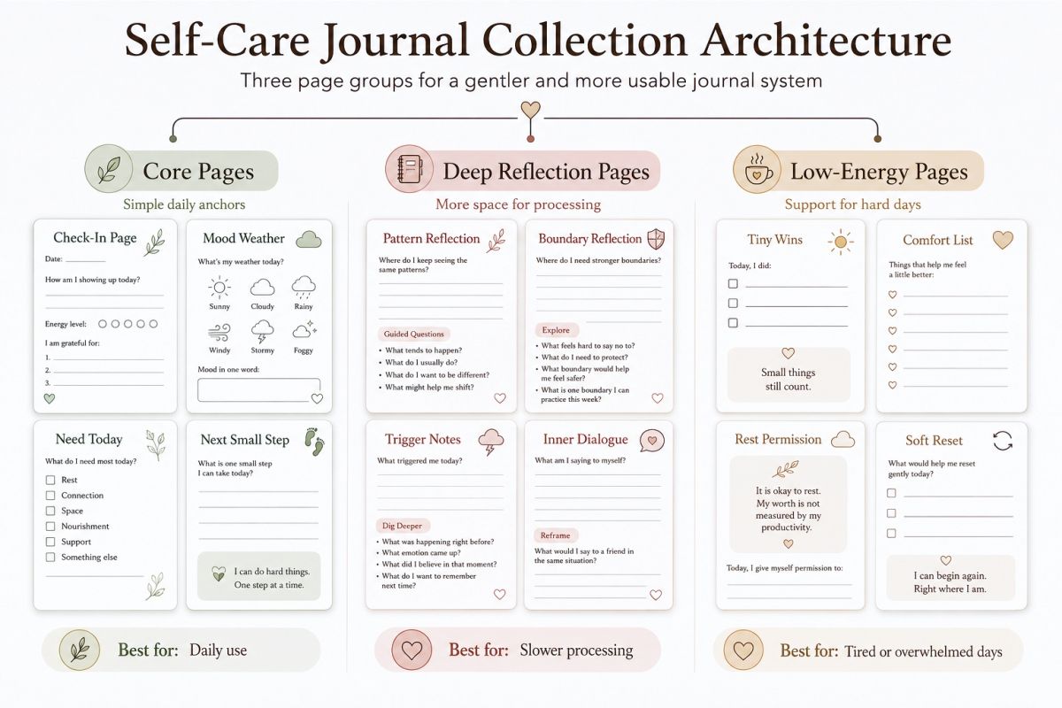 Self Care Journal Printable Ideas For Gentle Daily Reflection Preview4 Self Care Journal Collection Architecture