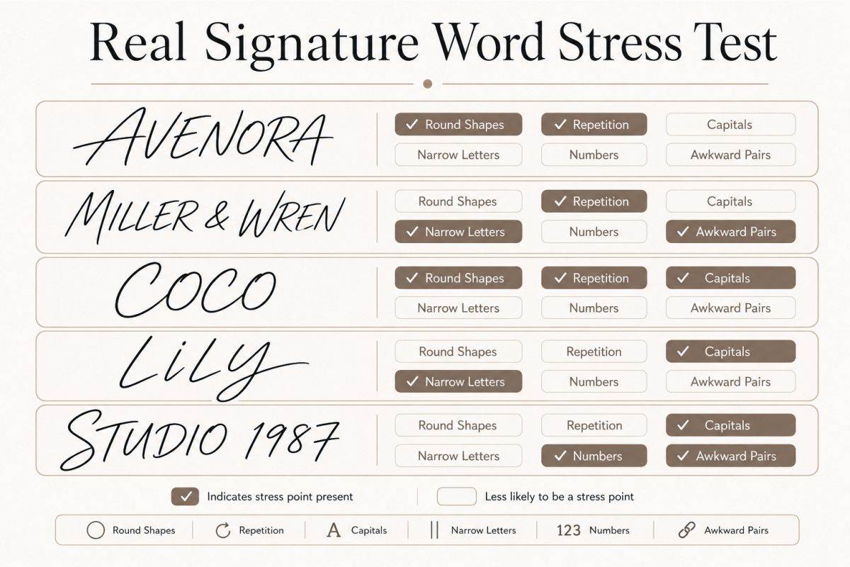Real Signature Word Stress Test