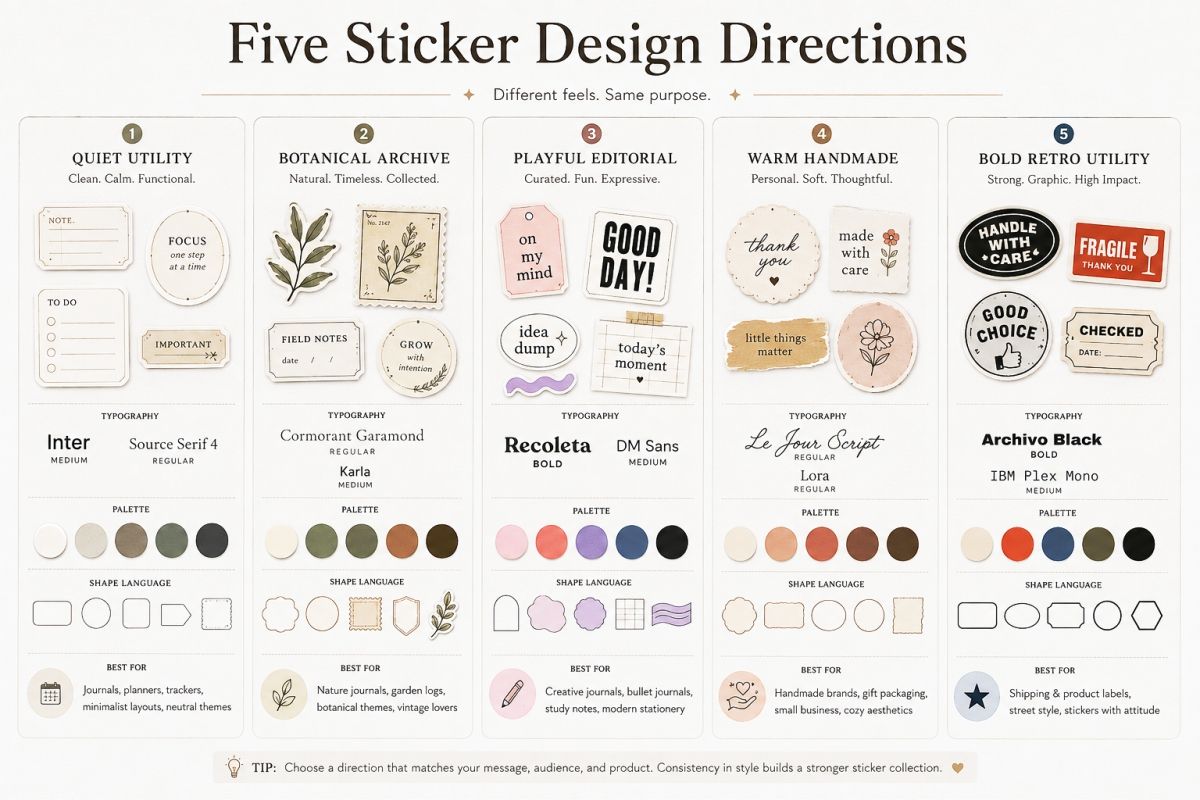 Sticker Design Ideas For Journals Packaging And Digital Shops 6 Five Sticker Design Directions