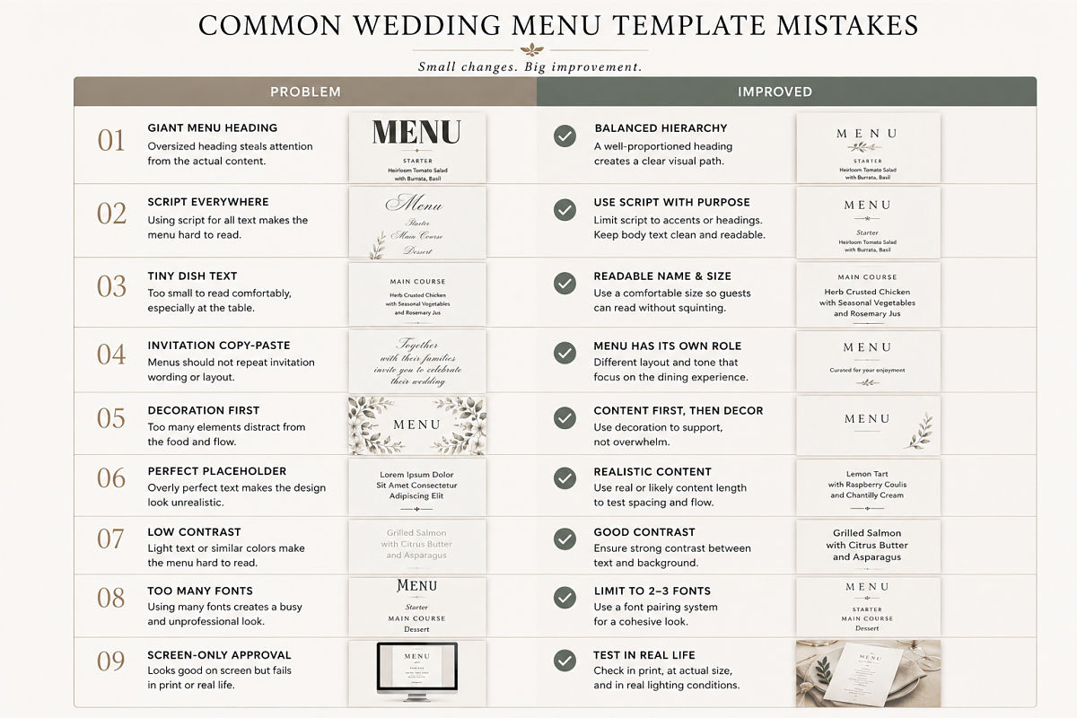 Common Wedding Menu Template Mistakes