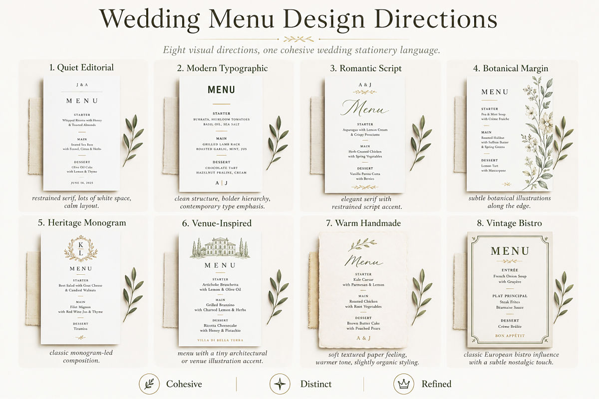 Wedding Menu Design Directions