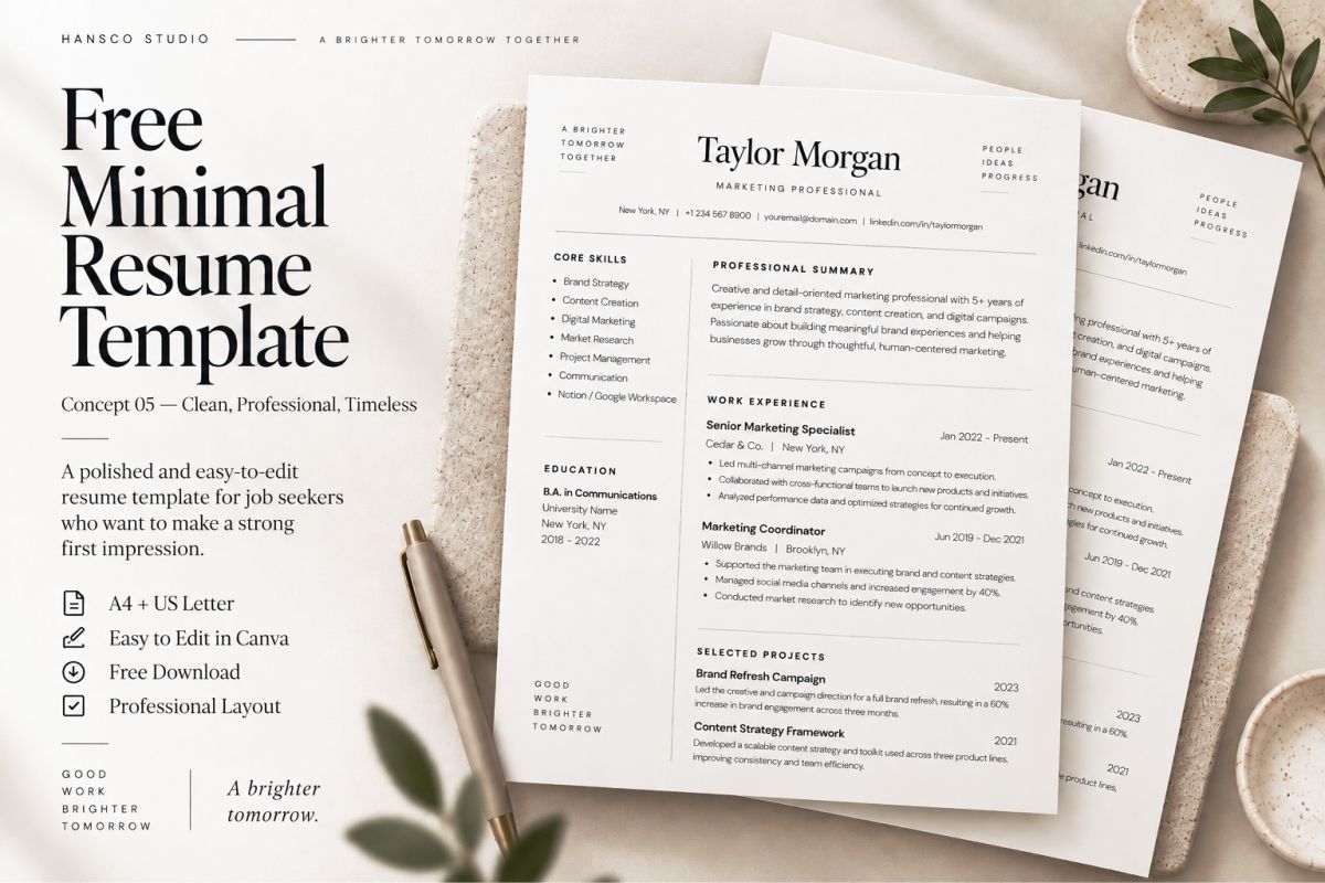 Free Minimal Resume Template Concept 05