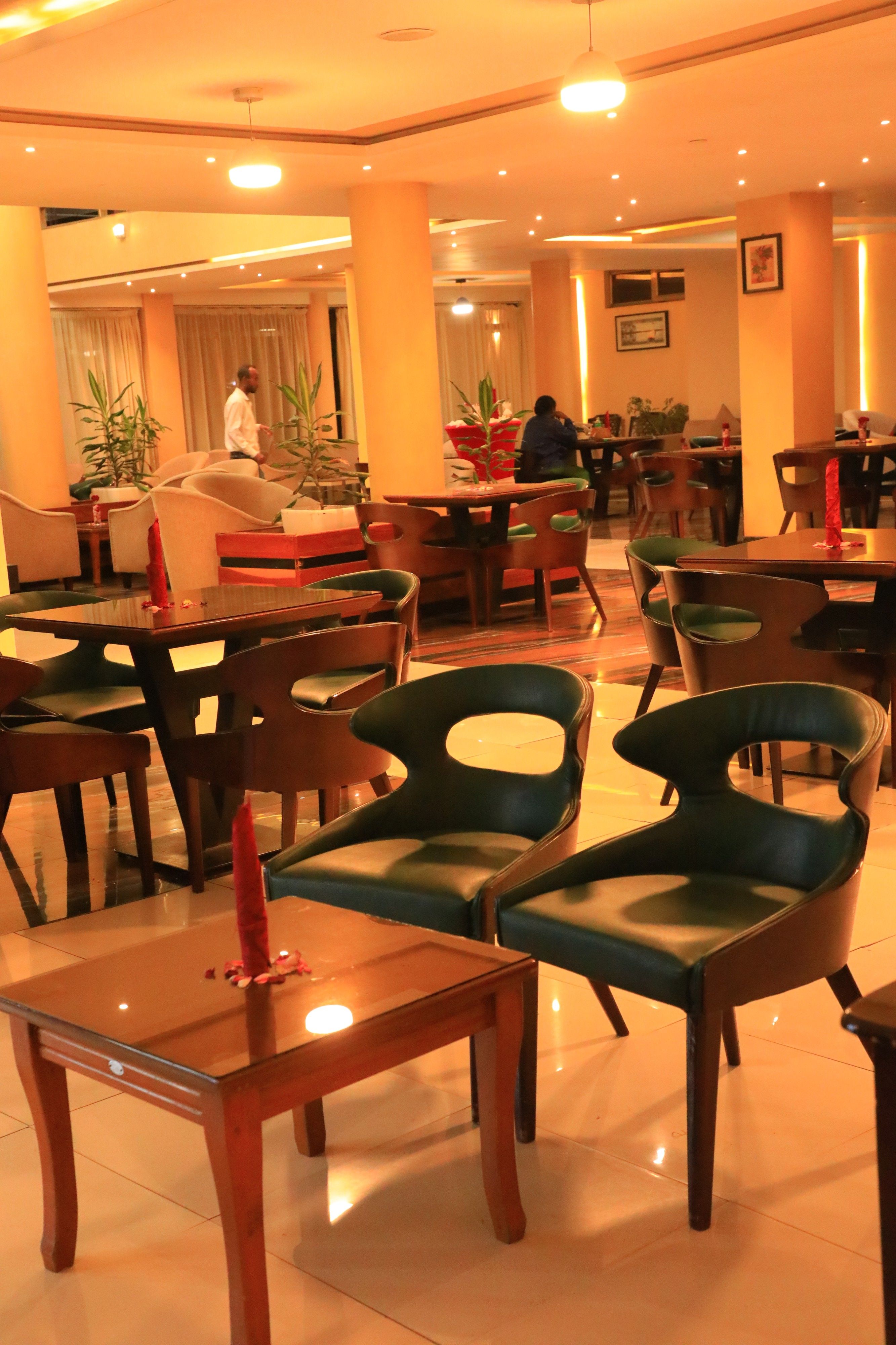 Hotel lobby with modern lighting