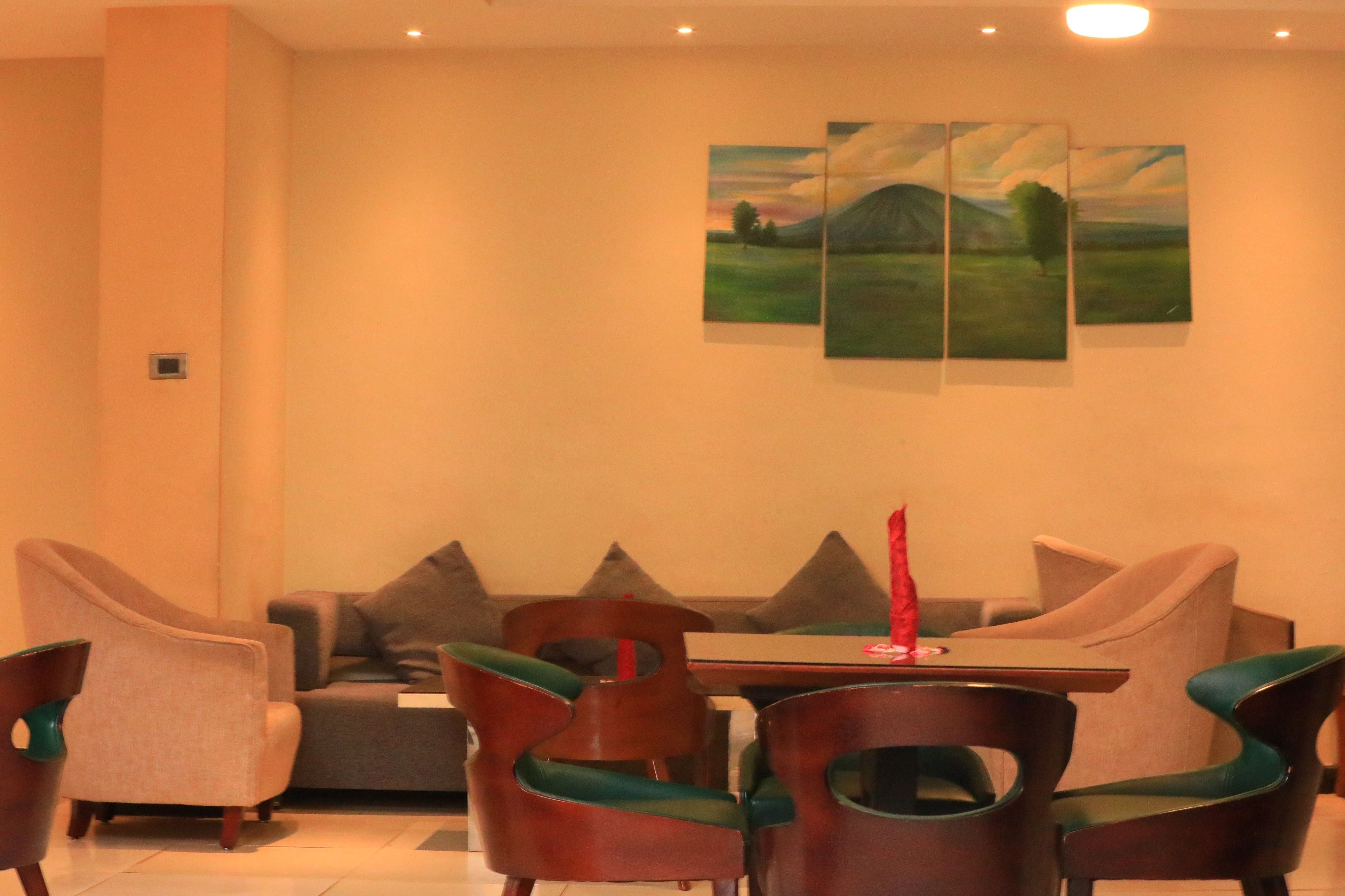 Hotel lobby with comfortable sofas