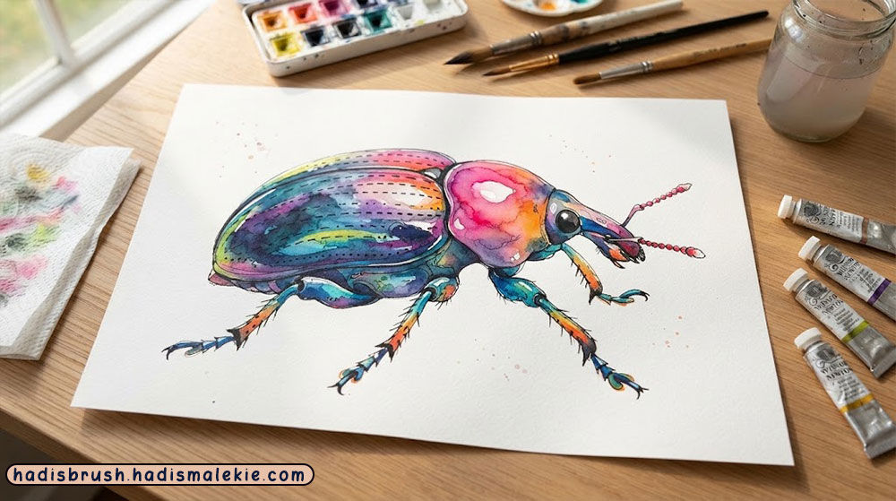 watercolor beetle painting tutorial