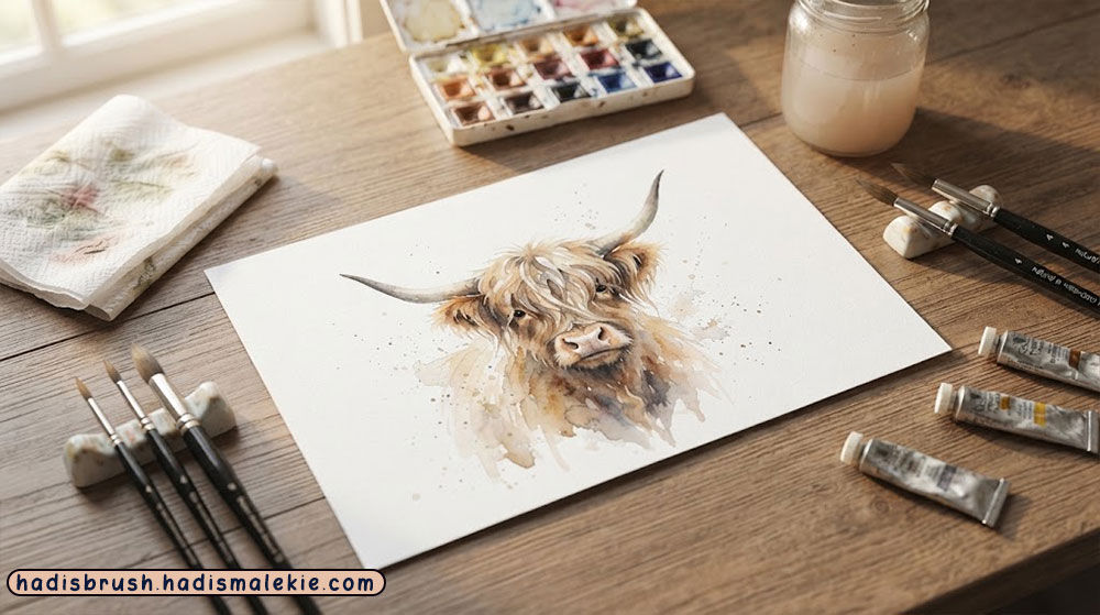 watercolor highland cattle painting tutorial
