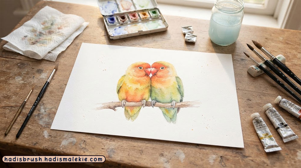 watercolor love bird painting tutorial