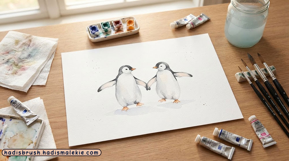 watercolor pinguin painting tutorial