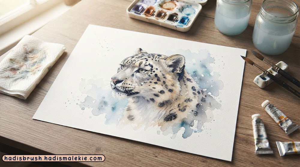 watercolor snow leopard painting tutorial