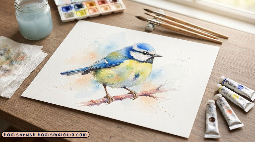 watercolor blue tit painting tutorial