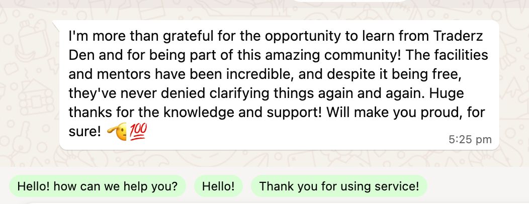 Traderz Den student review and learning feedback