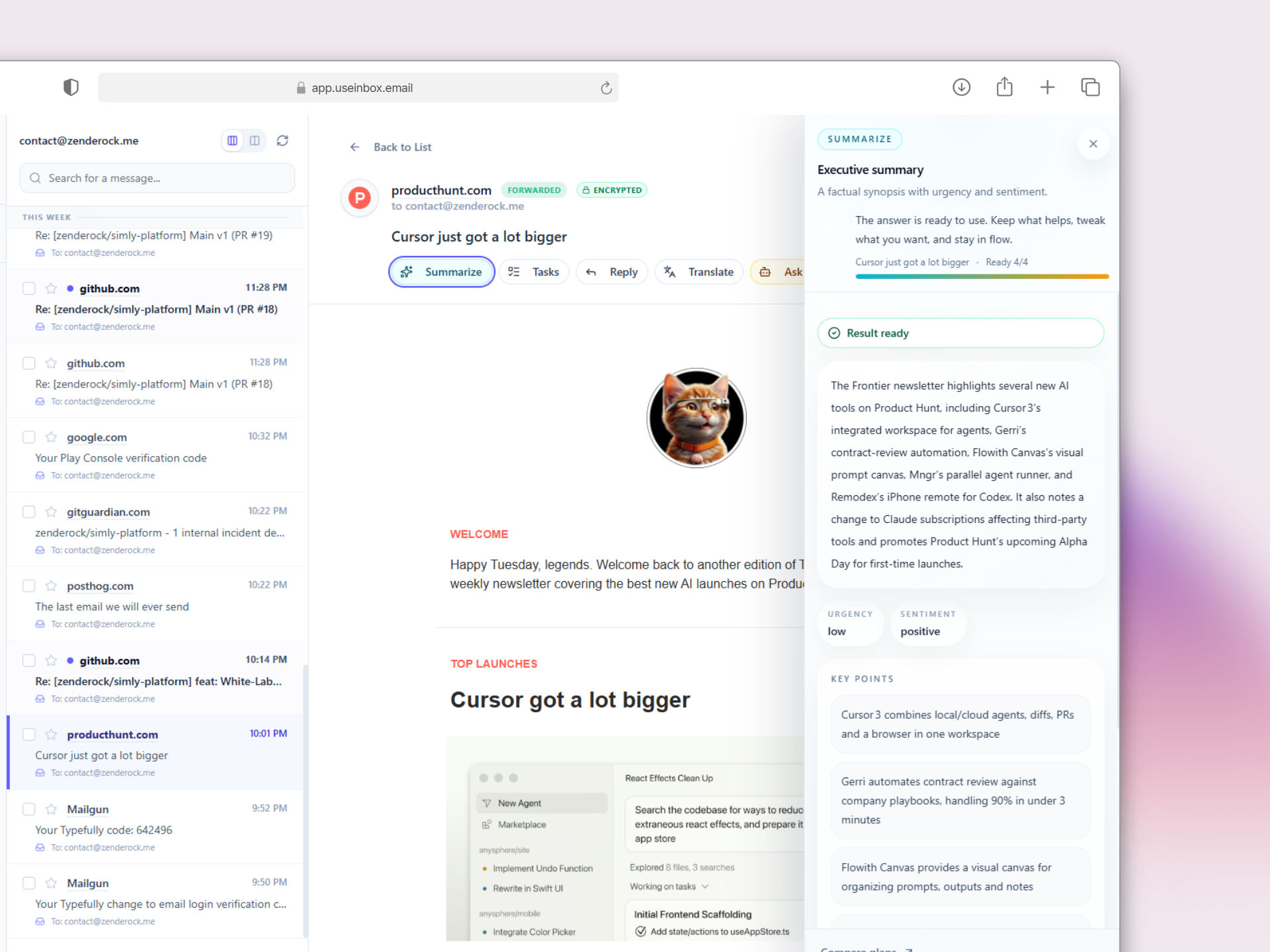 AI Webmail Copilot Summarizing Thread